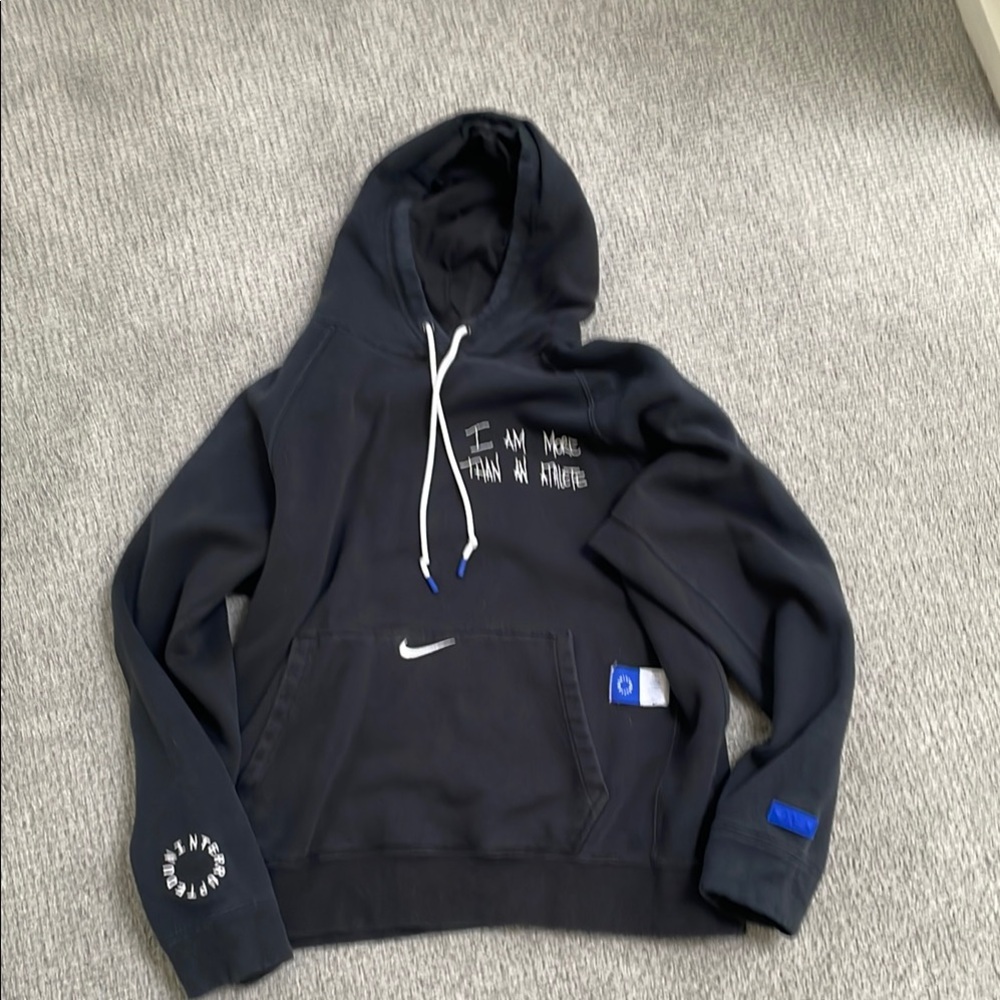 Nike Black Hoodie with White and Blue Accents
